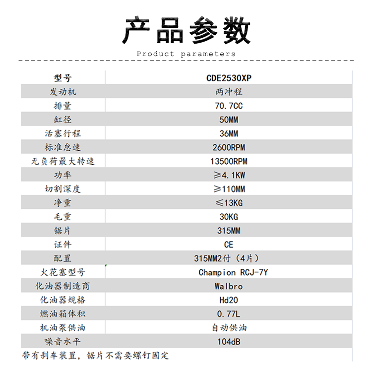 產品參數